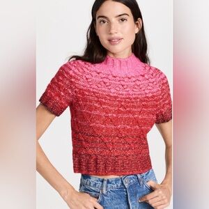 STAUD Pink and Red Crew Neck Sweater